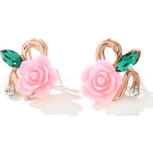 Rose Flower Earrings Pink Green White Rose Flower Stud Earrings For Women Earing Jewelry Earings Earring Kolczyki Pendientes