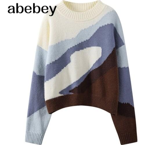 Geometric Pattern Fashion Basic Hit Casual Regular 2019 Female Women Long Sleeve All Match College Wind Hit Hot Sale Sweaters