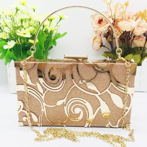 Zinc Alloy Clutch Bags For Women 2021 Evening Bag Women New Famous Fashion elegant Geometric Chain Shoulder Bag Box Clutches