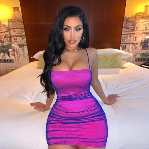 SEASONS Fashion Sexy Bodycon Ruched Dress Summer Women Slash Neck Camisole Skinny Mini Dresses Female Club Partywear ASDR80821