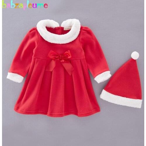 2Piece Winter Outfit Baby Girl Christmas Dress Soft Fleece Warm Cute Bow Princess Red Toddler Dresses Newborn Clothes Set 1964-1