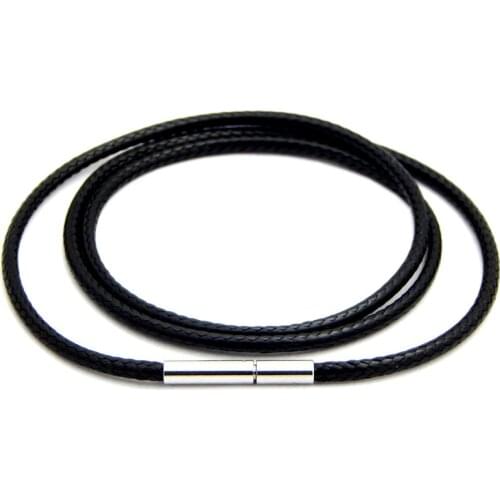 1mm 2/3MM Black Leather Cord Wax Rope Chain Necklace 316L Stainless Steel Tube Clasp DIY Jewelry Accessories Necklaces Chain 1PC