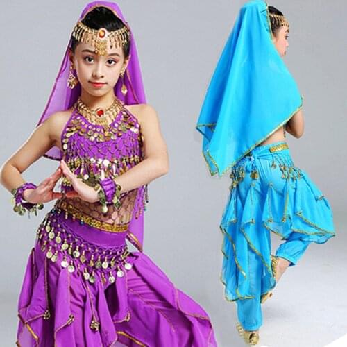 5PCS/Set Kids Belly Dance Costumes Set Oriental Dance Girls Indian Bollywood Stage Performance for Children Belly Dancing