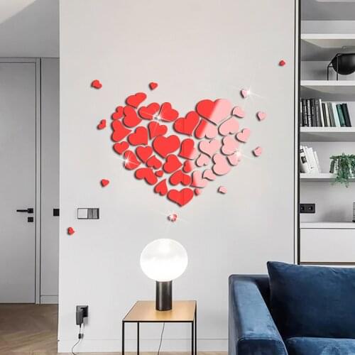 5Color Heart Wall Stickers Decorative 3D Mirror Sticker Adhesive Acrylic Panel Decal DIY Combination Bedroom Living Room Decor