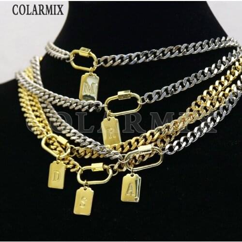 8 Strands BIg Punk necklace Gold 26 alphabets charms necklace jewelry not fade color metal Gold & White necklace jewelry 9703