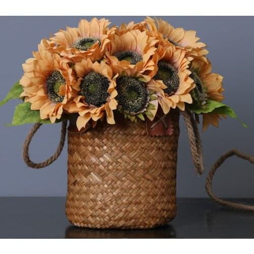 9 Heads Artificial Flocking Sunflower Bouquet For wedding Home Decoration Flores Artificial (18pcs, 18 heads)