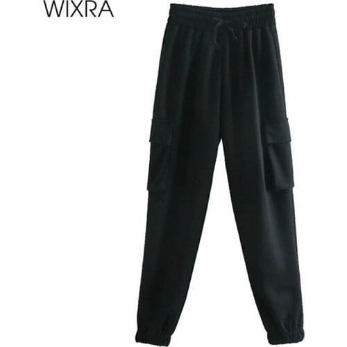 Wixra Womens 100%Cotton Pants Casual Elastic Waist Drawsting Solid Sweatpants Pockets Cozy Trousers