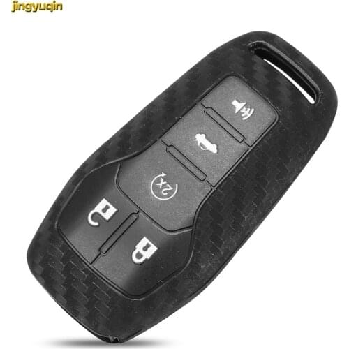 Jingyuqin Remote Car Key Carbon Silicone Case Cover For Ford Edge Escort Mondeo Taurus Mustang Lincoln MKX/MKZ/MKC 5 Buttons