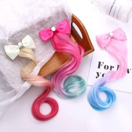 Childrens Fashion Color Bow Wig Hairpin Hair Accessories Cute Women Girls Duckbill Clip Headdress Simple Bangs Clips Headband