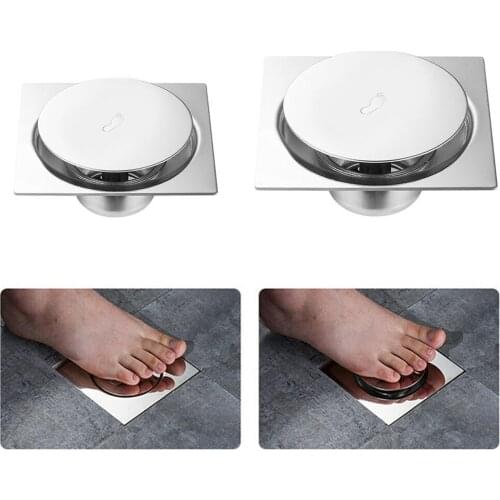 Shower Steel Hotel Bathroom Bouncing Durable Waste Cover Floor Drain Deodorant Silver Pedal Type Square Easy Clean