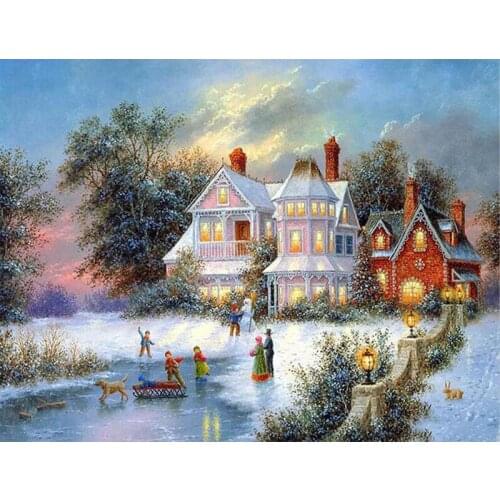 DIY Diamond painting landscape pattern handmade Full Diamond embroidery dog Diamond Mosaic Rhinestone Christmas painting GH147