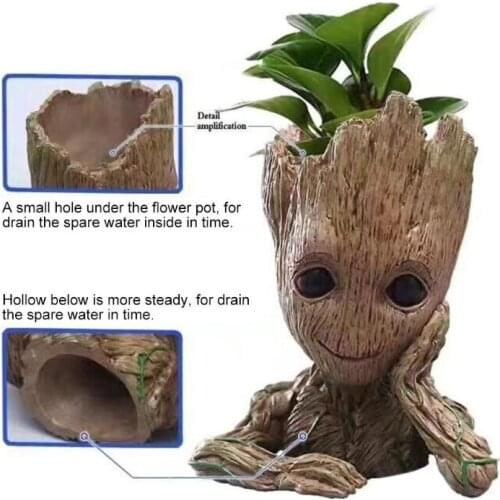 Flower Pot Baby Groot Flowerpot Cute Toy Pen Pot Holder PVC Hero Model Baby Tree Man Garden Flower Plant Pot Dropshipping