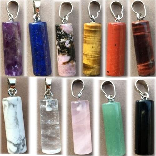 Howlite Tiger Eye Crystal Opal Howlite Rhodorite Lapis Lazuli Aventurine Cylinder Pendant Bead 1pcs WFH812