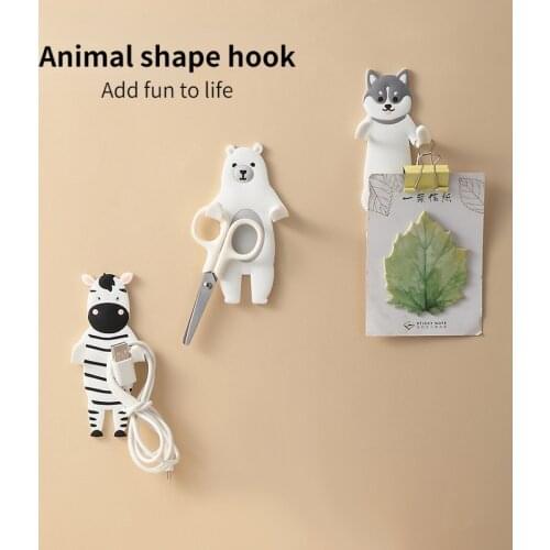 Creative animal sticky hook cute cartoon strong seamless key hook door bathroom refrigerator magnet free punch hanger