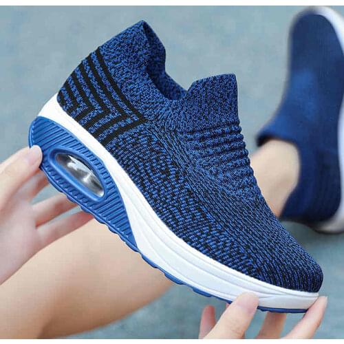Big Size Shoes Ladies Thick Bottom Casual Sneaker Mesh Walking Shoes Women Shoes Slip-on Female Loafers Black Sock Footwear