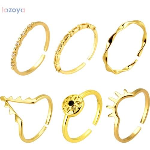 LOZOYA 925 Sterling Jewelry Party Wedding Silver Multi Resizable Rings Women Luxury Adjutsable Circle Round Rock Punk Jewels