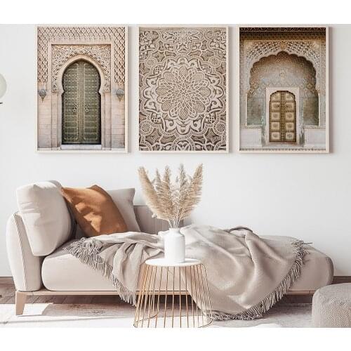 Moroccan Arch Old Door Canvas Painting Islamic Building Wall Art Poster Hassan II Mosque Prints Muslim Modern Decoration Picture