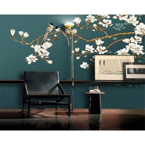 Beibehang customized fashion 3d wallpaper new traditional Chinese painting white magnolia sofa TV background wallpaper