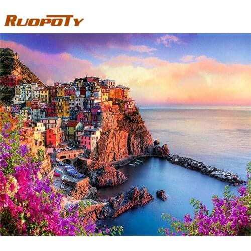 RUOPOTY Frame DIY Oil Painting By Numbers Fantasy Seaside Modern Wall Art Canvas Painting Acrylic Coloring By Numbers Diy Gift