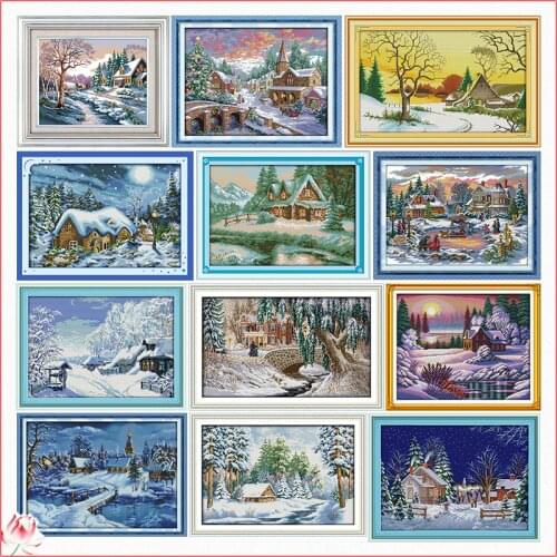 Joy Sunday Beautiful Snow Cross Stitch Kit 14ct 11ct Printed Fabric Embroidery Kit DIY Handmade Needlework Home Decoration Craft