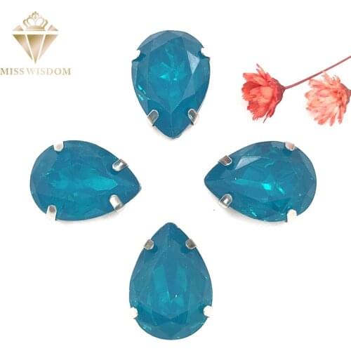 NEW HOT SALE Matt blue-green opal teardrop sew on rhinestones with claw flatback Resin loose rhinestones DIY garment Accessories