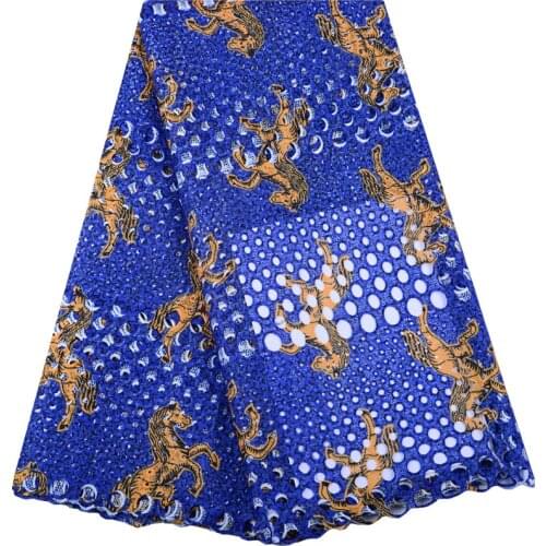 New Arrival Royal Blue Printed Milk Silk Lace Fabric High Quality Water Soluble Lace Fabric For Women Dress Free Shipping 1440