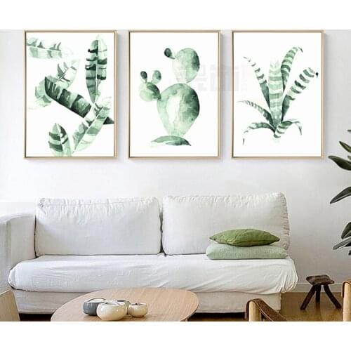 Refresh Tropical Green Leaves Canvas Paintings Cactus Posters Prints Wall Art Pictures for Living Room Unframed