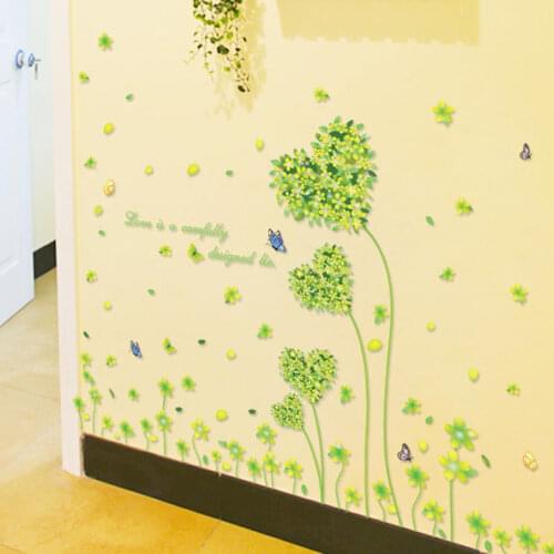 Green Leaf Wall Stickers for TV Background Bedroom Living Room Wall Decoration Romantic Self Adhesive PCV Decals