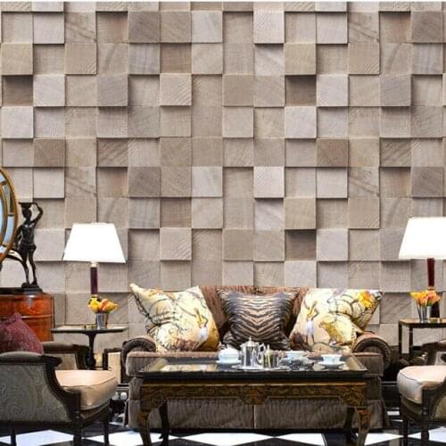Wholesale 3d wood murals for SOFA background wood square plaid grid mural LIVING ROOM papel de parede 3D PHOTO mural home decor