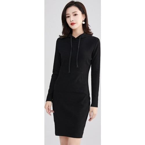 Autumn New Casual Long Sleeve Dress Women Solid Hoodies Sweatshirts Women Clothing Pullover Hoodies Slim Dresses