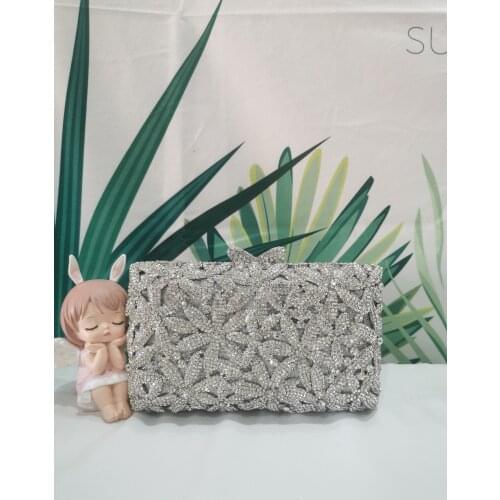 Silver Color Floral Sweet Diamond Party Bridal Wedding Handbag Rhinestone Lady Shoulder Tote Bag Flower Lady Dinner Evening Bags