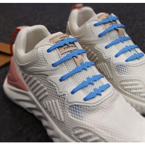 16pcs/set Silicone shoelaces Elastic Plastic No Tie shoelace White silicone shoes lace Adult Children Bat Shape Shoelaces