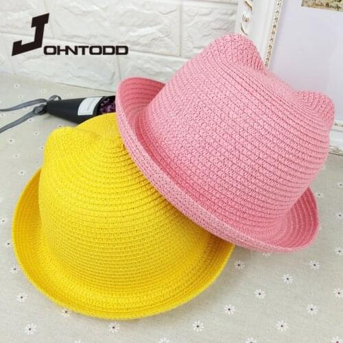 New handmade straw hat 7-color childrens straw hat summer sandal hat outing travel men and women baby cat ear sun hat gorro