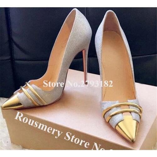 Fashion Brand Pointed Toe Glitter Stiletto Heel Pumps Silver White Leopard Cut-out High Heels Formal Dress Shoes