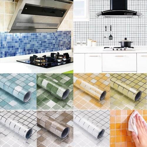 1 roll waterproof oil proof wallpaper kitchen self adhesive tile wallpaper aluminum foil stickers scrub mosaic wallpaper