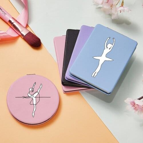 Swan Dance Funny Makeup Mirror with Double Side for Girls Folding Magnifying PU Portable Compact Pocket Cosmetic Vanity Mirrors