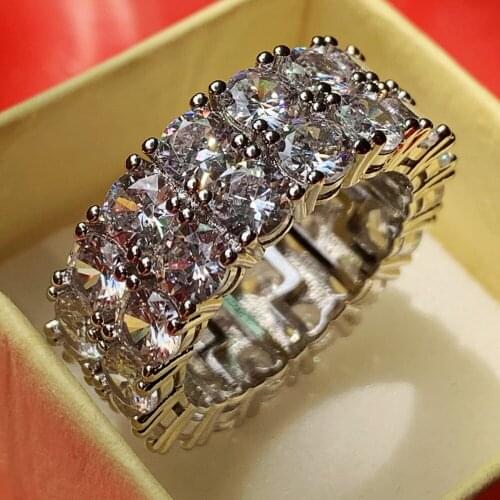 Hip Hot Brand Ne Hot Sale Vintage Fashion Jewelry 925 Sterling Silver Double Row White Clear 5A Cubic Zirconia Wedding Band Ring
