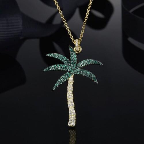 SLJELY New 925 Sterling Silver Yellow Gold color Coconut Palm Tree Pendant Necklace Zircon CZ Women ARC EN CIEL Jewelry