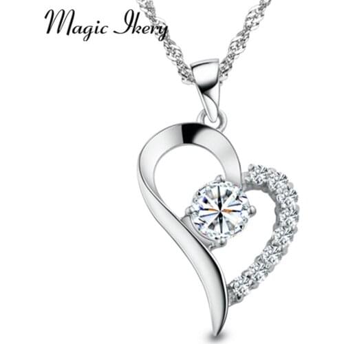 Magic Ikery Silver Color Brand Love Heart Shape Pendant Necklaces Fashion Summer Jewelry for Women Wedding Bridal