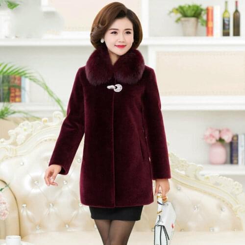 Women 2021 Autumn Winter New Real Granule Sheep Shearing Fur Coat Female Natural Fox Fur Collar Real Wool Fur Warm Overcoat B704