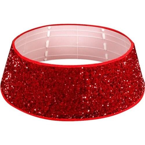 30 inch Red Base Sequin Christmas Tree Collar Around Xmas Tree Skirt Home Decor Drop Ship