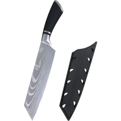 8 inch Chef kitchen Knife Damascus Veins Japanese Stainless Steel Knife With Free Gift Knife Sheath Cover Case Guard Accessories