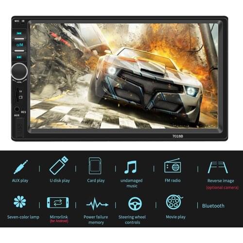 Car MP5 Player 7 Inch 2 Din FM Radio Stereo Player Bluetooth Autoradio Android IOS Mirror Link Auto In-dash with Reverse Camera