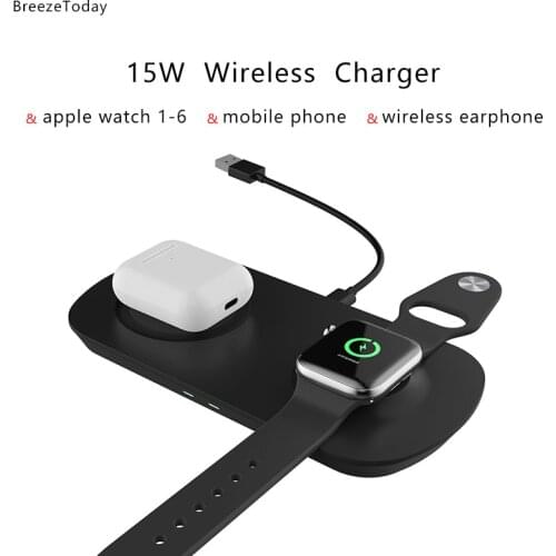15W Wireless Charger QI Fast Charger For iWatch Apple Watch 1 2 3 4 5 6 Galaxy Buds For iPhone 12 Pro Max Airpods 2 Pro Note 20