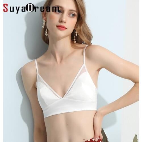 SuyaDream Women Wire Free Bras 100%Natural Silk Lining Everyday wear Triangle Cups Bra Black White French Style Underwear
