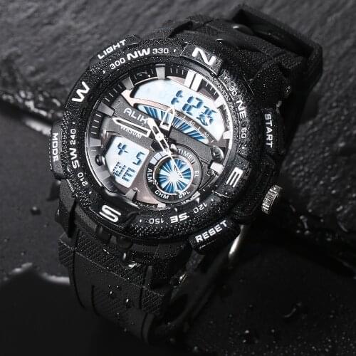 Unisex 50m waterproof swim watch Multi-function LED digital men outdoor sports dual time quartz wristwatch men clock