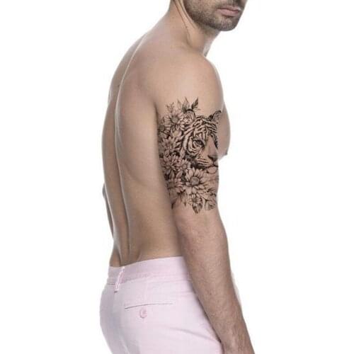Balck Tiger Blue Eyes Waterproof Temporary Tattoos Sticker Flowers Leaves Fake Tattoo Body Art Arm Flash Tatoos for Women Men