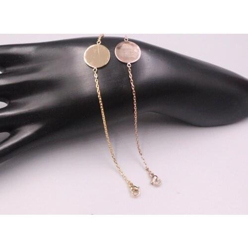 Pure 925 Sterling Silver Bracelet 14x14mm Round Plate Overgild Rolo Link Chain 7.67"L For Woman