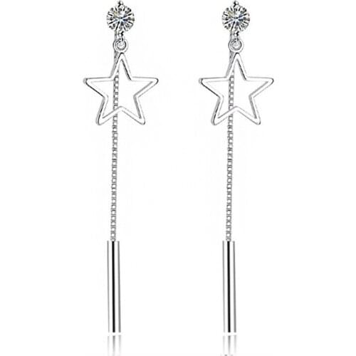 Zirconia Hollow Star Pendants Drop Earrings Long Chain Tassel Earrings For Women Accessories Party Ear Jewelry oorbellen