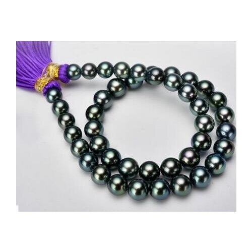 Free shipping elegant AAAround 11-12mmTahitian black green pearl necklace18inch